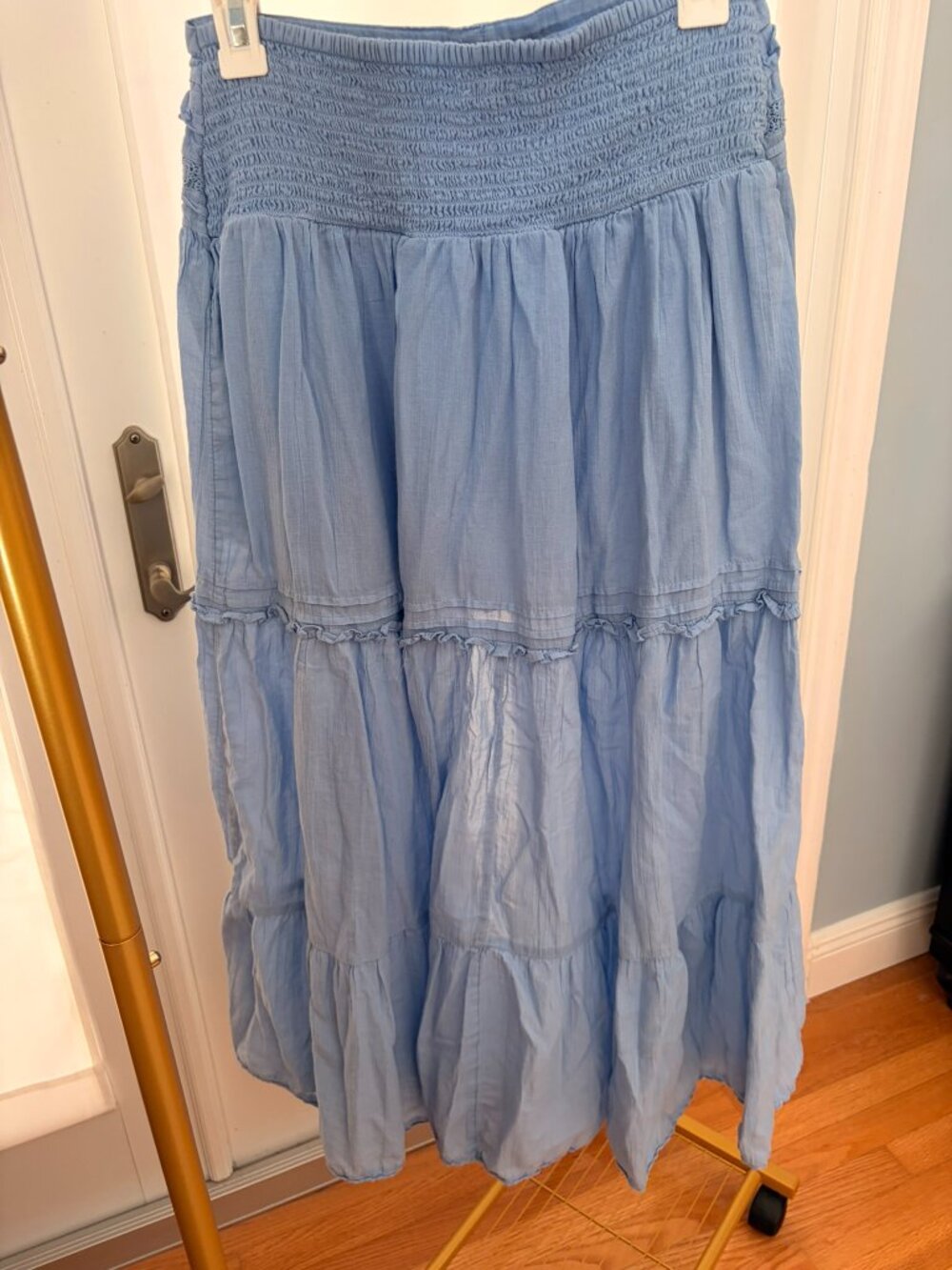 Aerie Blue Cotton Button Front Tiered Maxi Skirt Medium - Picture 2 of 7